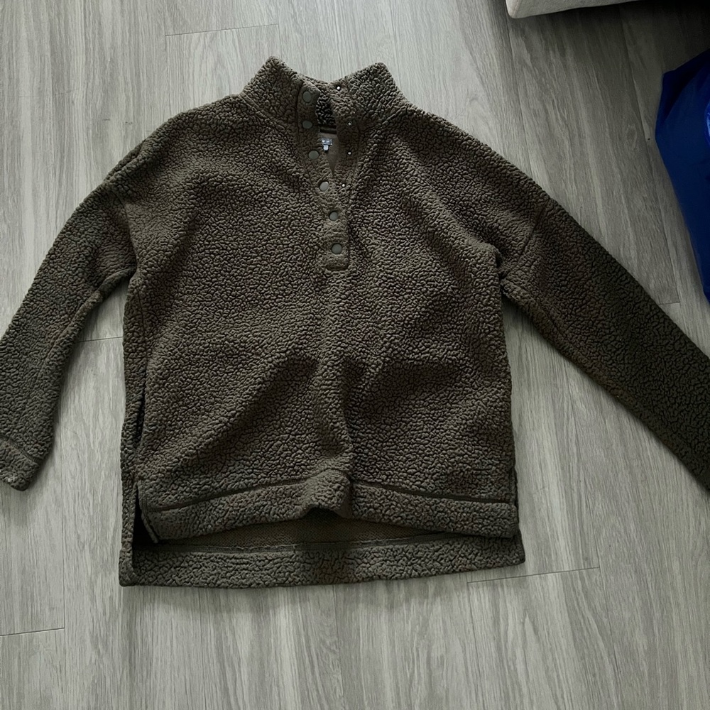 Olive Green Sherpa Pullover
